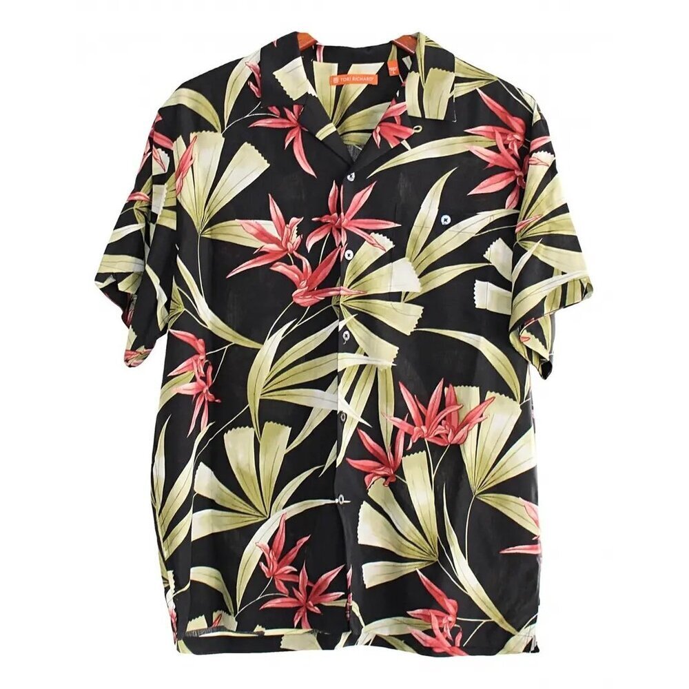 Tori Richard - Silk Blend Hawaiian Shirt with Bird of Paradise Pattern - Large